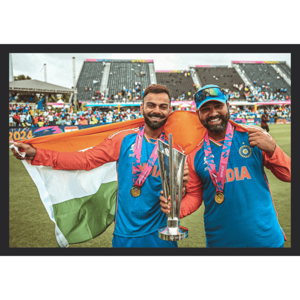 Virat Kohli, Rohit Sharma's Proud India Flag Moment With T20 World Cup Trophy Frame (T20 World Cup 2024)