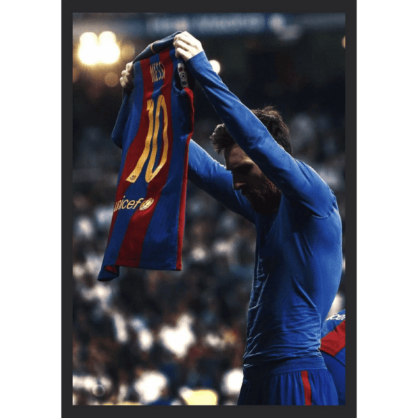 Lionel Messi Iconic Celebration in Santiago Bernabéu Stadium Frame