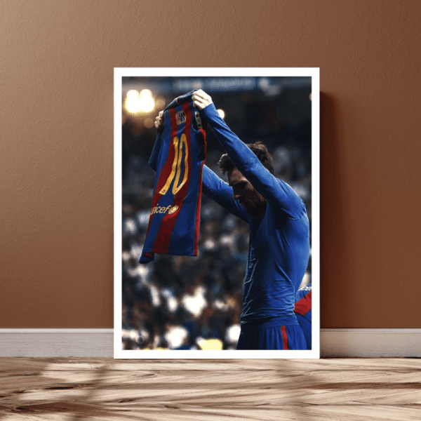 Lionel Messi Iconic Celebration in Santiago Bernabéu Stadium Frame - Image 2
