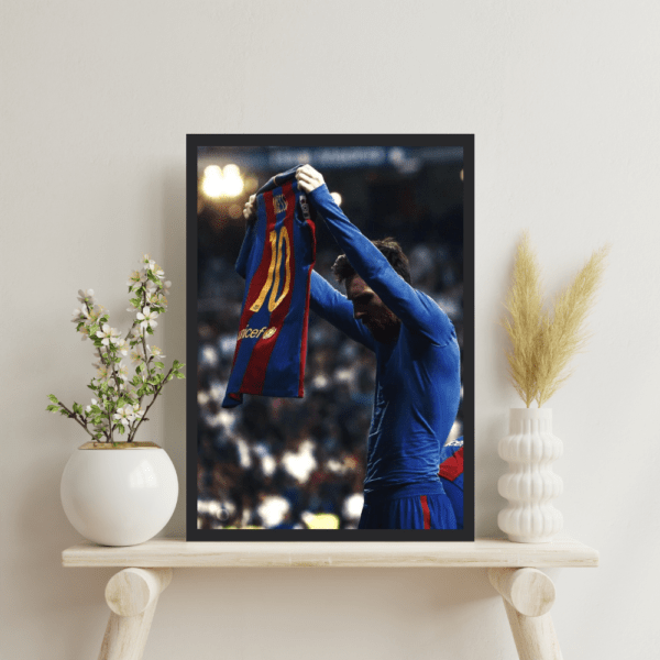 Lionel Messi Iconic Celebration in Santiago Bernabéu Stadium Frame - Image 3